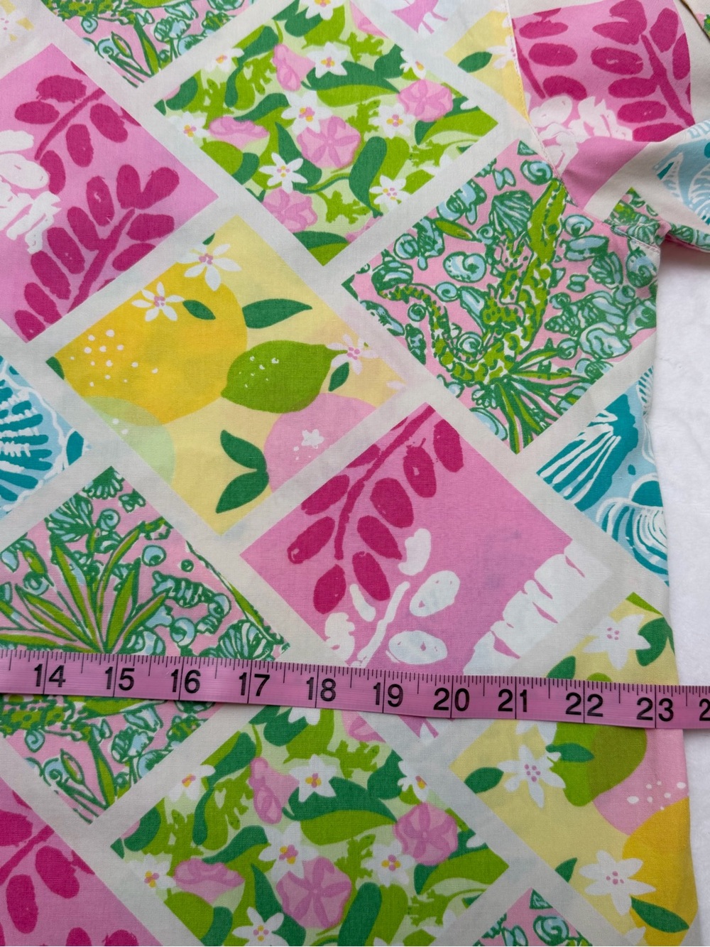 Vintage Lilly Pulitzer Cotton Patchwork Tropical Print Button Front Shirt M - Picture 12 of 15